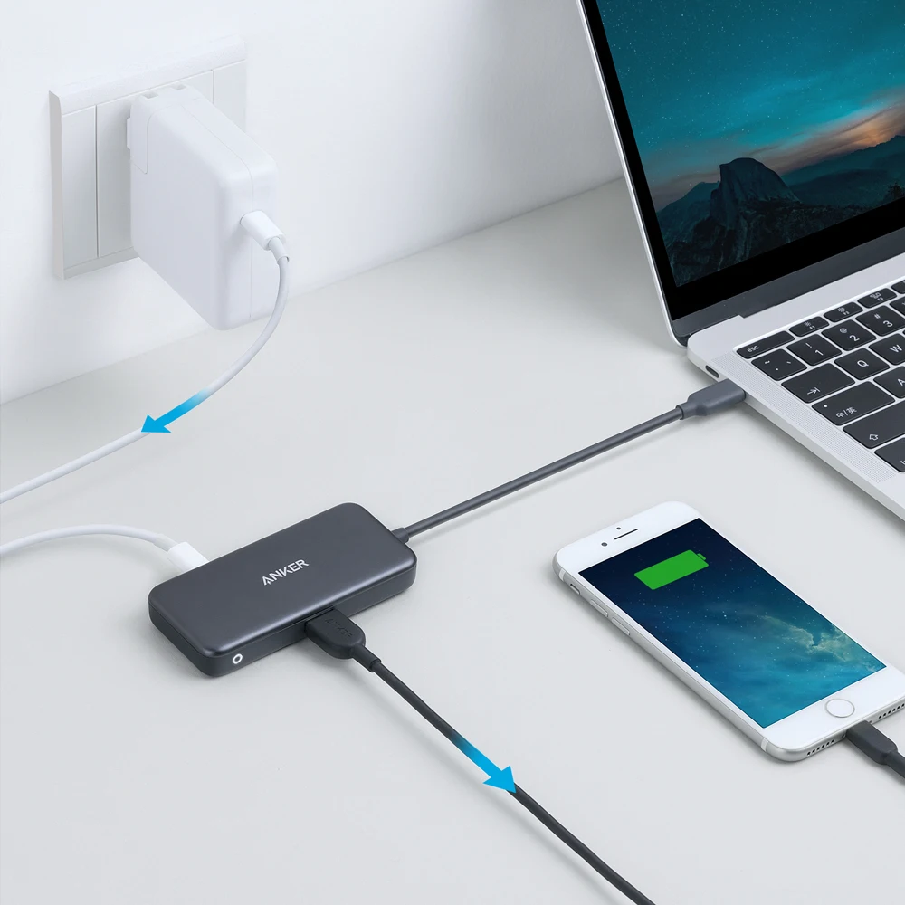 Anker USB C концентратор, 3-в-1 Тип C концентратор, 4K кабель-Переходник USB C на HDMI адаптер, USB 3,0, 60 Вт Мощность доставки зарядки Порты и разъёмы для MacBook Pro и другие