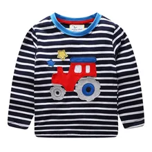 Striped Cotton T shirt for Baby Boys New Cartoon Cars Printed Appliques Top Tees for Children Boy Kids Sweatshirts Full Sleeve