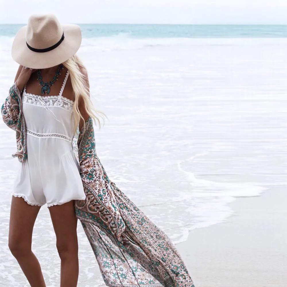 Vintage Kimono Cardigan Women Long Sleeve Floral Print Chiffon Loose Shawl Tops Cover up Blouse Blusas feminina