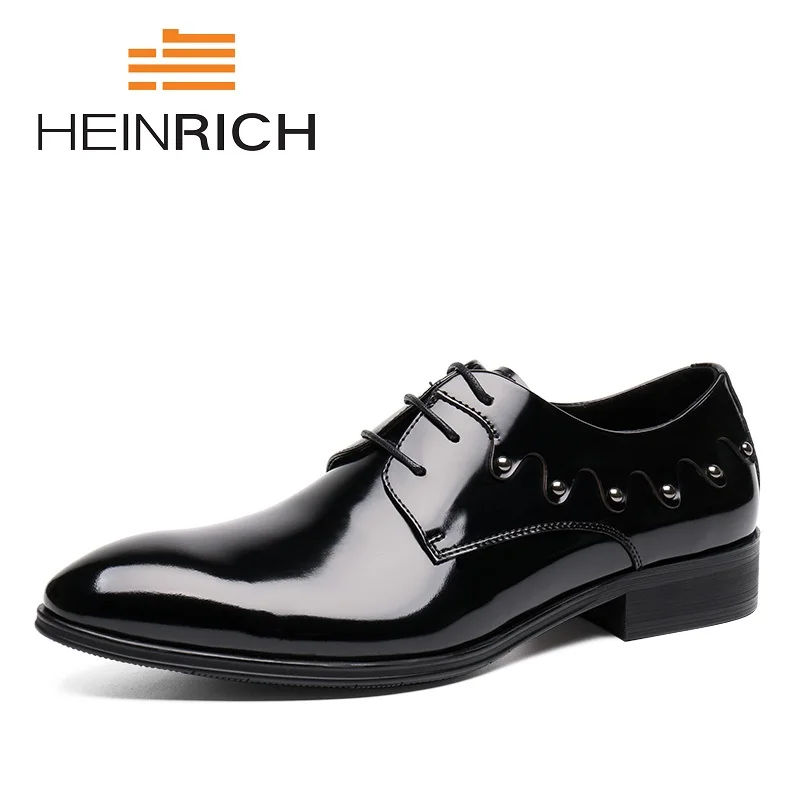 

HEINRICH Men Derby Shoes 2018 New Fashion Leather Lace-Up Business Men Shoes High Quality Men Dress Flats Shoes Schuhe Herren