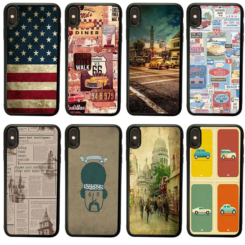 Mobile Phone Cases for iphone X XS Case in Fitted 5.8 inches Patterned Back Cover Soft Shell American Vintage Flag Art |