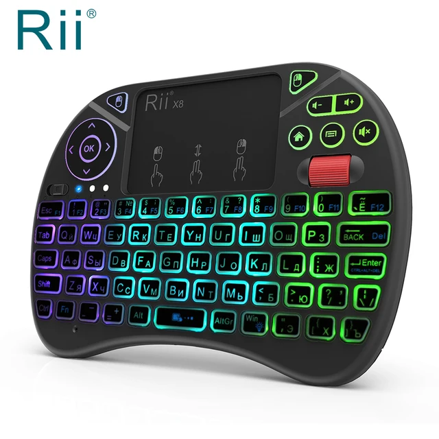 Special Offers Original Rii X8 Colorful Backlit 2.4GHz Mini Wireless Keyboard Air Mouse with TouchPad for Google Android TV Box, Mini PC, 