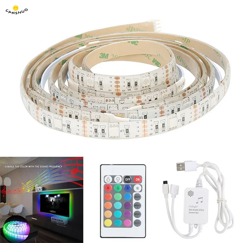 Горячая SMD 5050 музыка synch RGB светодиодные ленты свет 5 м светодиодный 60 led/м гибкая лента клейкие лампы 24 ключ ИК контроллер DC 12 В адаптер набор