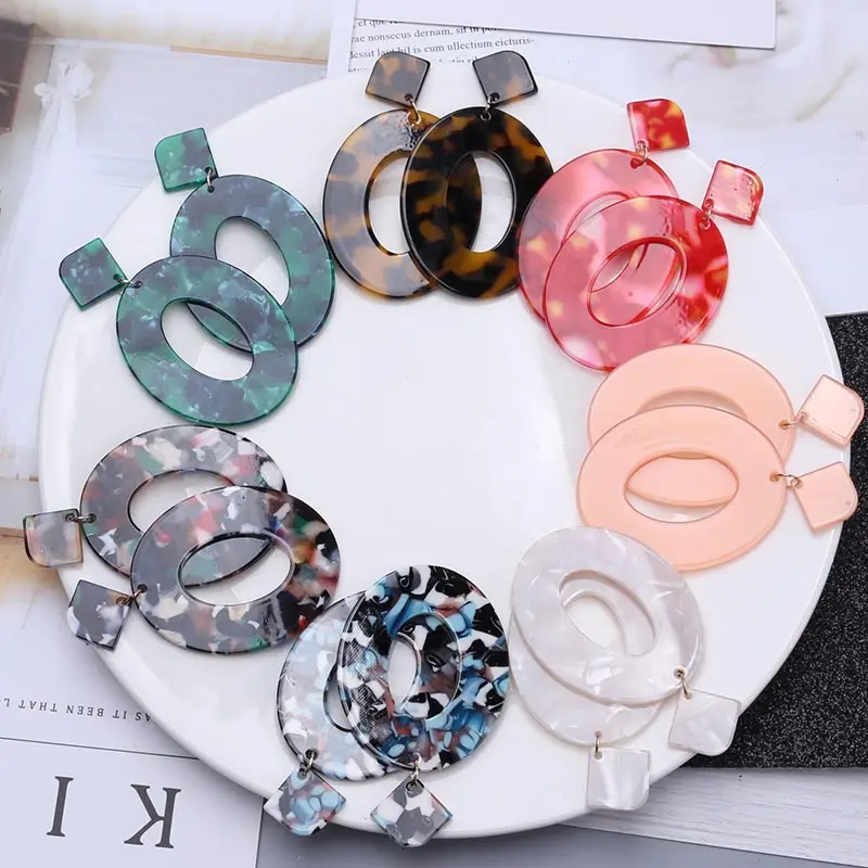 

Acrylic Earrings 2019 Big Statement Earrings for Women Resin Oval Square Geometric Drop Dangle Earrings Bohemian Jewelry