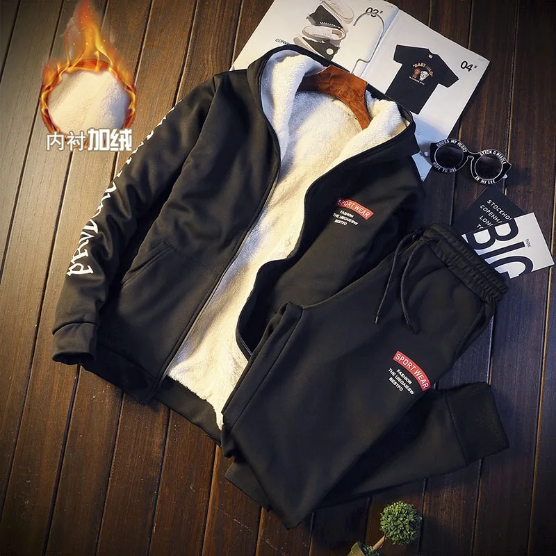 

Men's Tracksuits Winter Thick Men Set Thick Fleece Hooded Suit Men Two Piece Set Track Suit Hoodie 2 Piece Set Women Sportswear