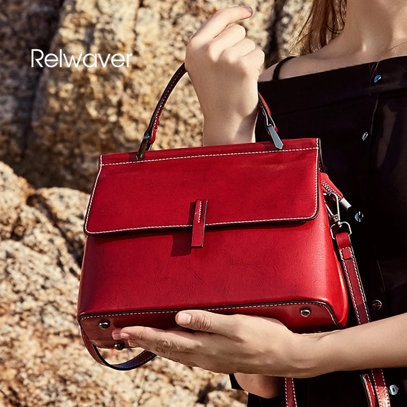 

Shoulder bag genuine leather waxy cowhide brief England style small brown wine red black light grey pink crossbody bag for women