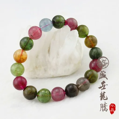 

Natural candy tourmaline beads bracelet color red-green-blue multi-colored tourmaline bracelet