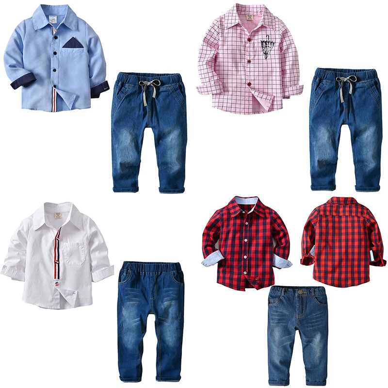 

Raisevern Baby Boy Clothes Long Sleeve Newborn Baby Sets Infant Clothing Gentleman Suit Plaid Shirt+Suspender Trousers