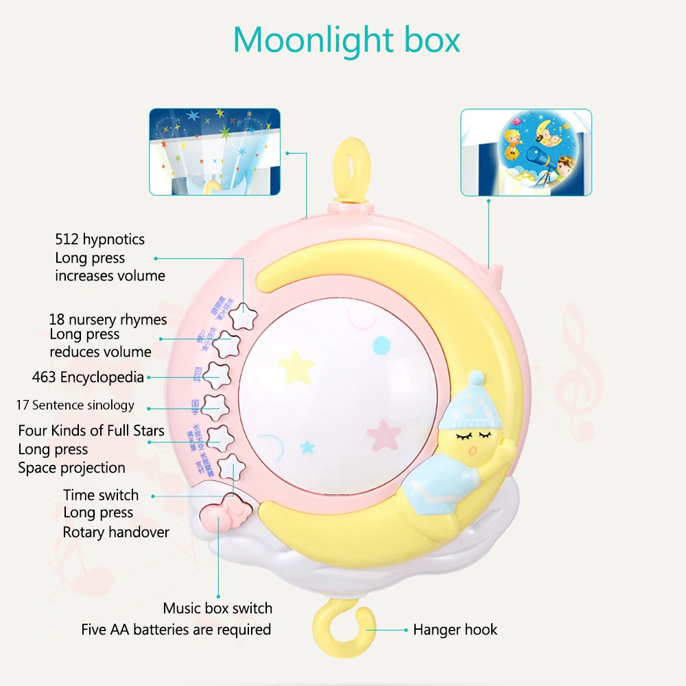 Baby Toys 0-12 Months Infant Rattles Musical Crib Mobile Holder Rotating Crib Bell With Music Box Projector Educational Toys Baby Toys 0-12 Months Infant Rattles Musical Crib Mobile Holder Rotating Crib Bell With Music Box Projector Educational Toys