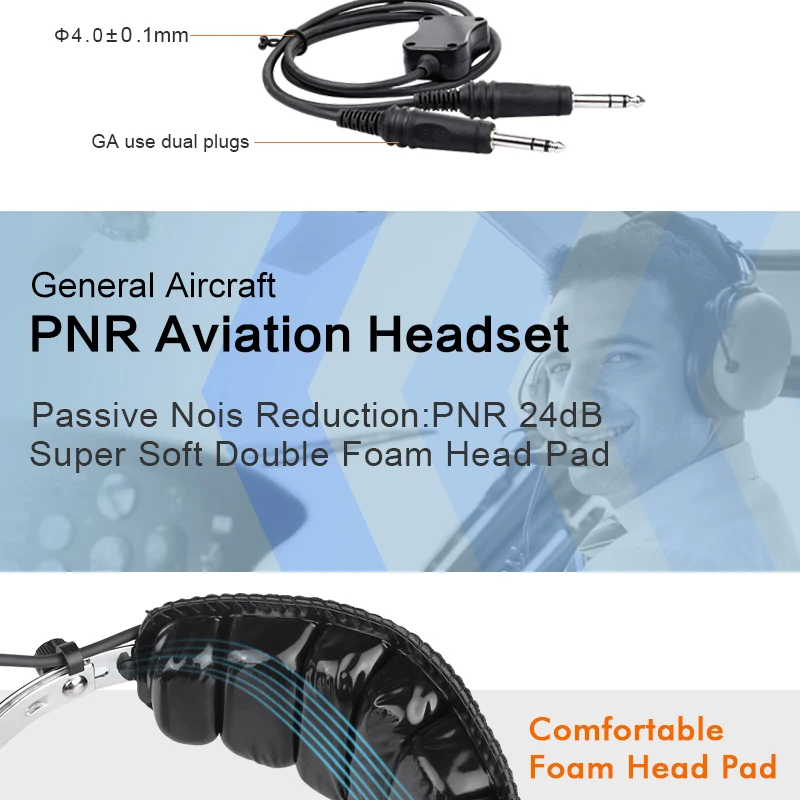 Авиационная гарнитура с микрофоном, шумоподавление, удобная повязка на голову и амбушюры для пилота