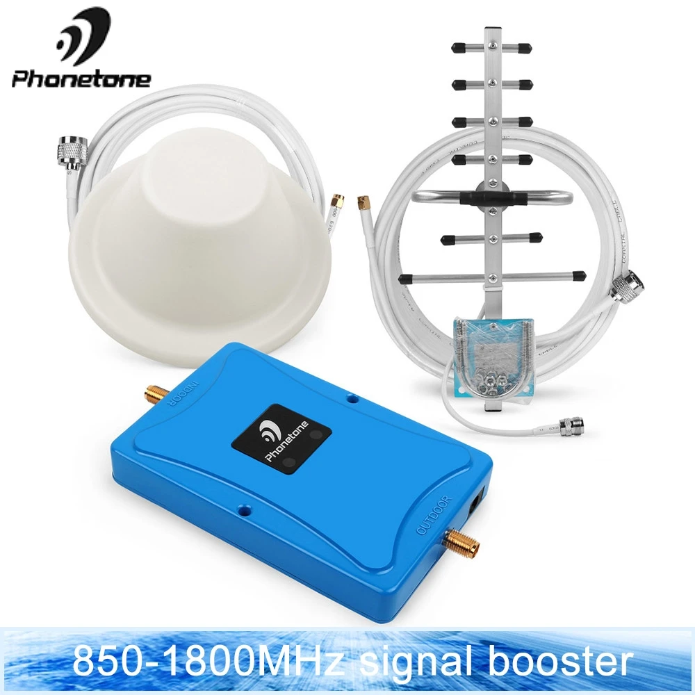 

ALC CDMA 850 DCS 1800 mhz Dual Band Repeater GSM 2G 3G 4G LTE Phone Amplifier 70dB Cellular Mobile Booster +Yagi/Ceiling Antenna