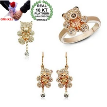 OMHXZJ, опт, AAA, циркон, кристалл, серебро, золото, 18 К, платина, женская мода, для невесты, медведь, ожерелье, серьги, кольцо, ювелирные наборы ST85