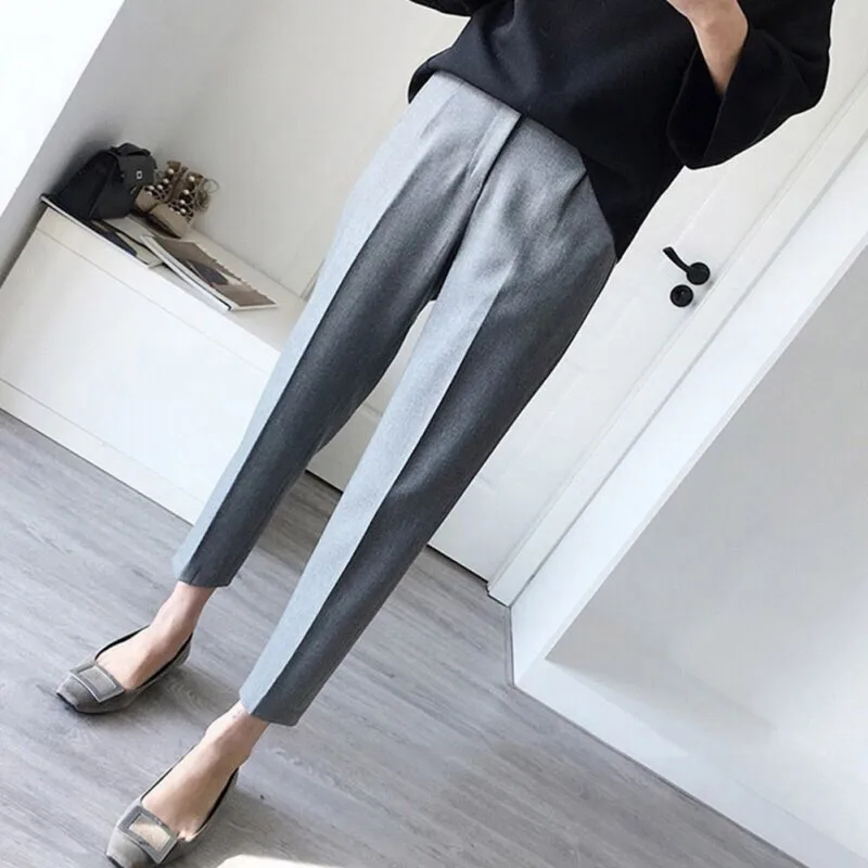 

2019 Fashion OL Lady Ankle-Length Trouser Women High Waist Elastic Straight Pants Female Trouser