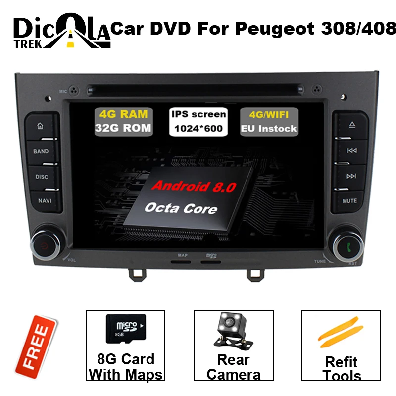 

Android 8.0 4G RAM Special Car DVD Stereo Navigation for Peugeot 408 & 308 with GPS RDS 4G SWC Rearview Free 8GB Map card