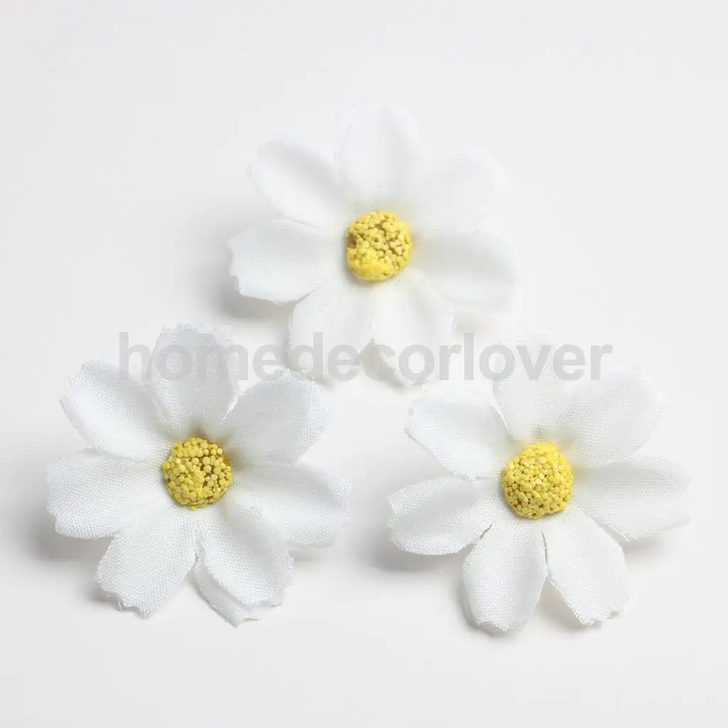 50pcs 4cm Silk Flower Daisies Flower Heads for Wedding/Car/Spring/Home/Garden Decoration Wreath DIY Floral Arts and Crafts