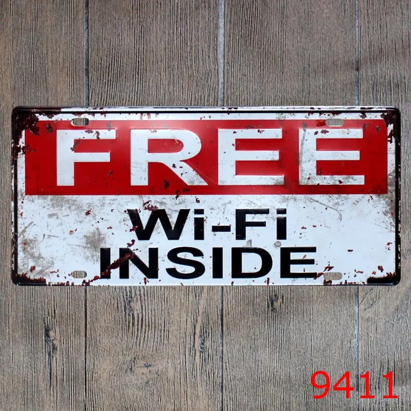 FREE WI-FI INSIDE Iron Painting Vintage Metal Tin Signs Route Car Number License Plate Plaque Poster Bar Club Wall Garage