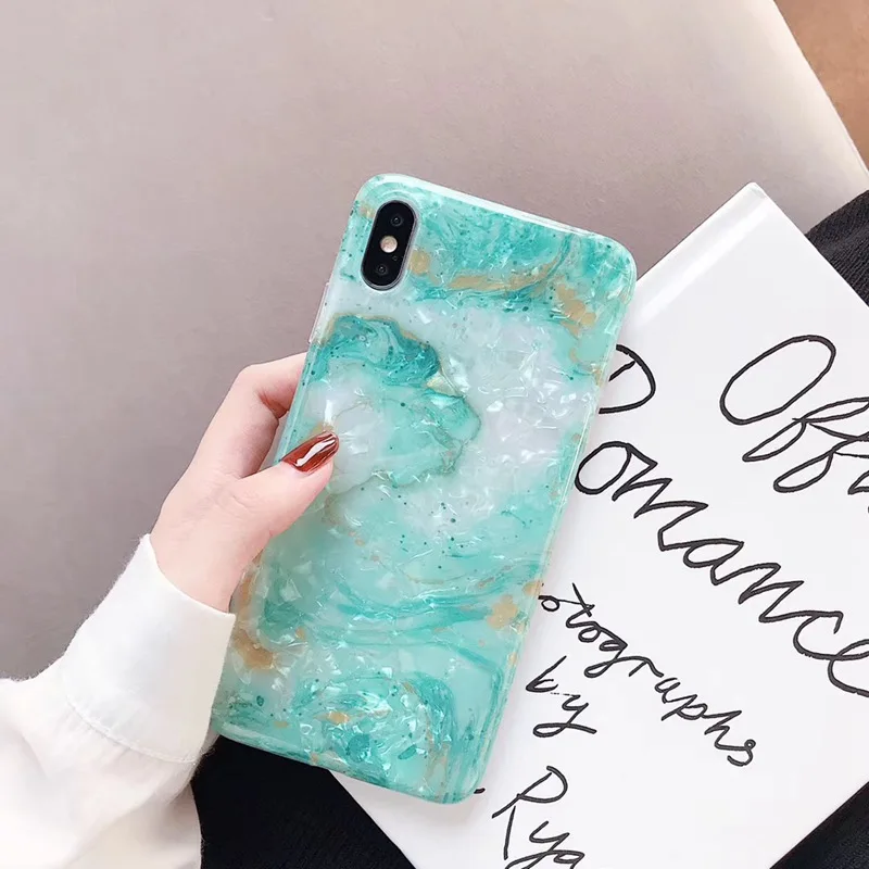 Глянцевый мраморный чехол с изумрудами для iPhone 11 Pro X XR XS MAX мягкий силиконовый IMD