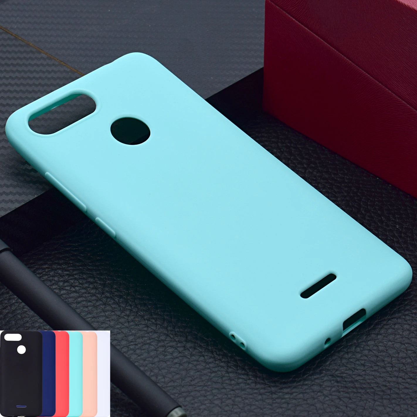 Однотонный чехол Sunjolly для Redmi 6 мягкий силиконовый из ТПУ розового и синего цвета