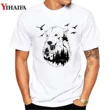T-Shirt Men Stylish 3D Print Wolf Forest Bird Graphic Tees Casual T Shirts White Tee Crew Neck Animal Summer Tops men forest print tee