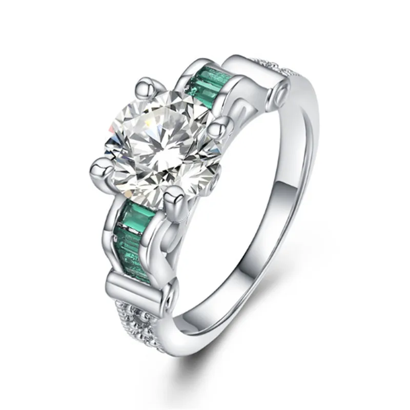 Vintage Big 8mm AAA Cubic Zirconia Rings For Women Elegant Green Crystal Fashion Ring White Gold Color Wedding Jewelry Gift B790 (6)