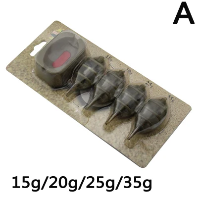 Инлайн метод Карп Рыболовные катушки, рыболовные катушки 4 кормушки для пресс-форм комплект Карп Рыболовный грузик из свинца приманки Holder15/20/25/35g 30/40/50/60 г - Цвет: A