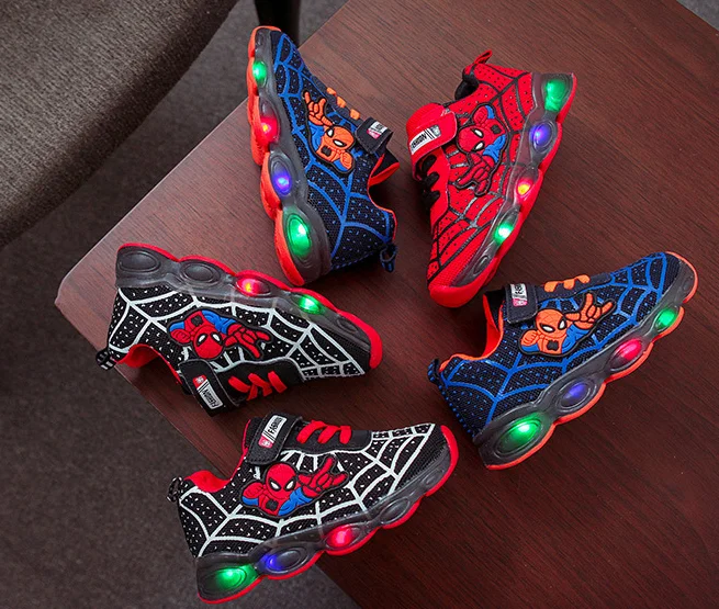 

Led luminous Spiderman Kids Shoes for boys girls Light Children Luminous baby Sneakers mesh sport Boy Girl Led Light Shoes