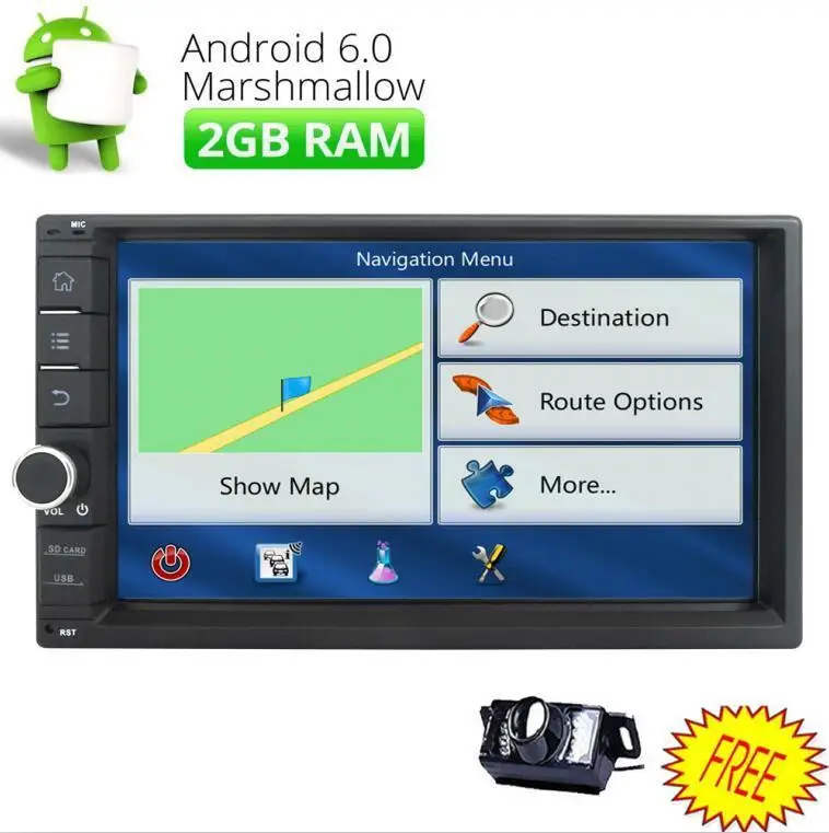 Discount CAMERA+2GB RAM Android 6.0 Double Din Car Stereo Radio GPS Wifi 3G OBD2 HD DAB+ 1