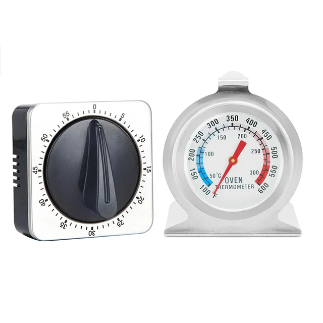 2pcs 60 minute Countdown Kitchen Baking Mechanical Oven Thermometer Wind up Timer Setin