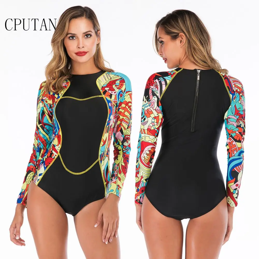 

TYAKKVE 2019 Rashguard Long Sleeve Swimsuit One Piece Surfing Swimwear Women Sports Bodysuit Swim Suits Plus Size Monokini S-XXL