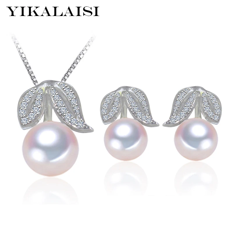 

YIKALAISI 925 sterling Silver jewelry natural freshwater pearl set pendant neckalce stud earrings For Women wedding gifts