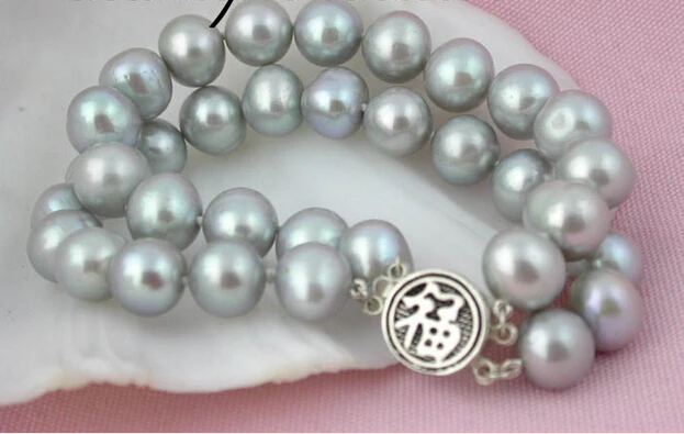 

hot sale FREE SHIPPING aa z1150 8" 11mm gray fw pearl bracelet bangle 925silver Natural >>free shipping