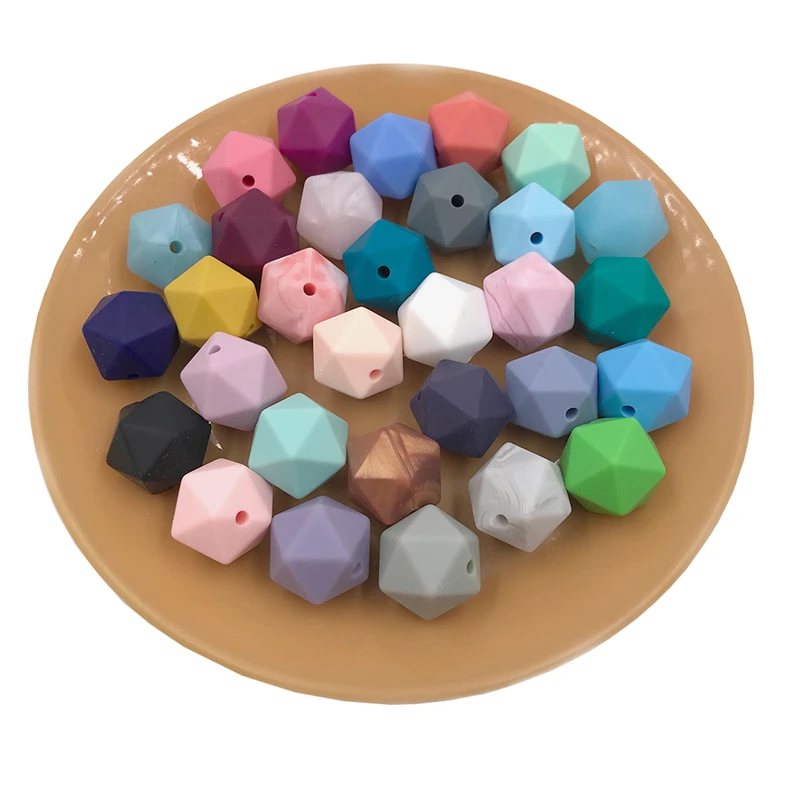 Разноцветные многогранные геометрические многоугольные бусины, 17 мм, BPA Free, мягкие силиконовые бусины для прорезывания зубов