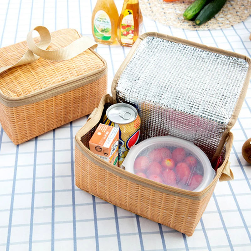 

Portable Outdoors Picnic Bags Imitation Rattan Picnic Bag Insulated Thermal Cooler Lunch Box 22X14X12cm