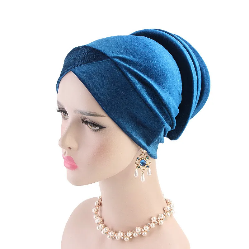 Сплошной цвет бархат хиджабы для женщин тюрбан шапка шарф для женщин-мусульманок шляпа хлопок крышка внутренний хиджаб шапка исламский головной убор шляпа под шарф