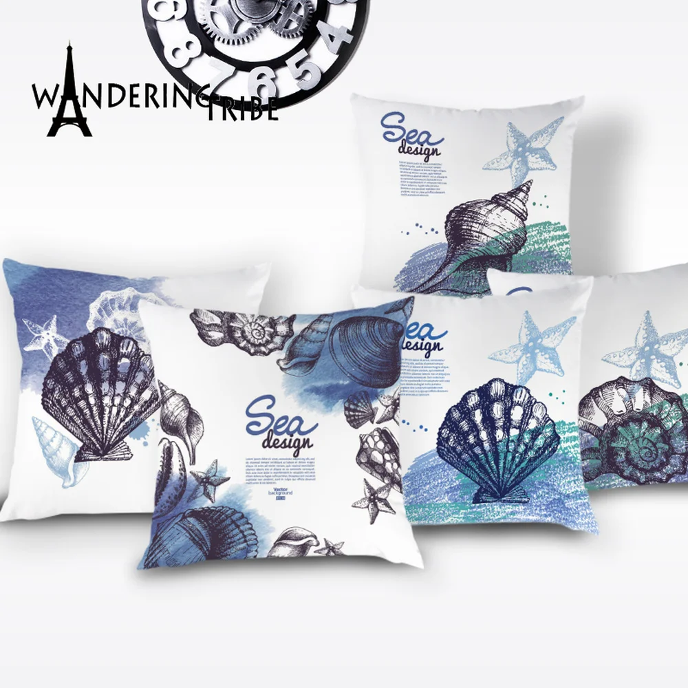 

Marine Decoration Cushion Cover Shell Ocean Throw Pillow Case Conch Sea Home Decor Cushions Covers Nautical Decorative Pillows