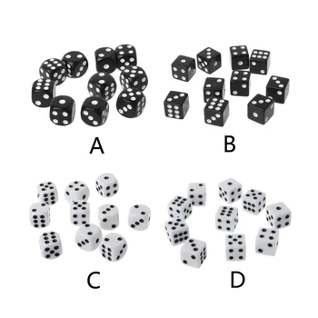 

10pcs 16mm Acrylic Dice Black/White 6 Sided Casino Poker Game Bar Party Dice