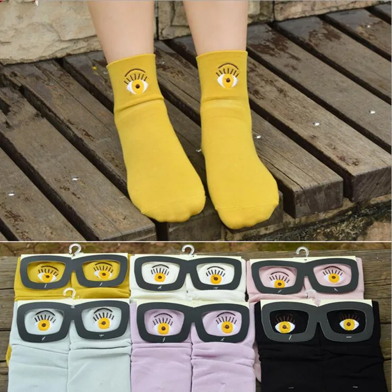 1 пара 2016 новая мода женские рисунком Больших Глаз для женщин и девочек носки хлопковые Повседневные носки