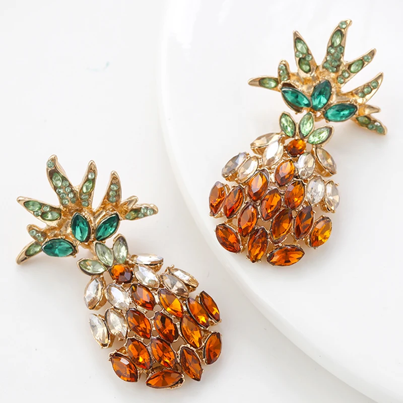 

AENSOA Summer Candy Color Crystal Pineapple Big Stud Earrings For Women Pineapple Rhinestone Statement Earrings Fashion Jewelry