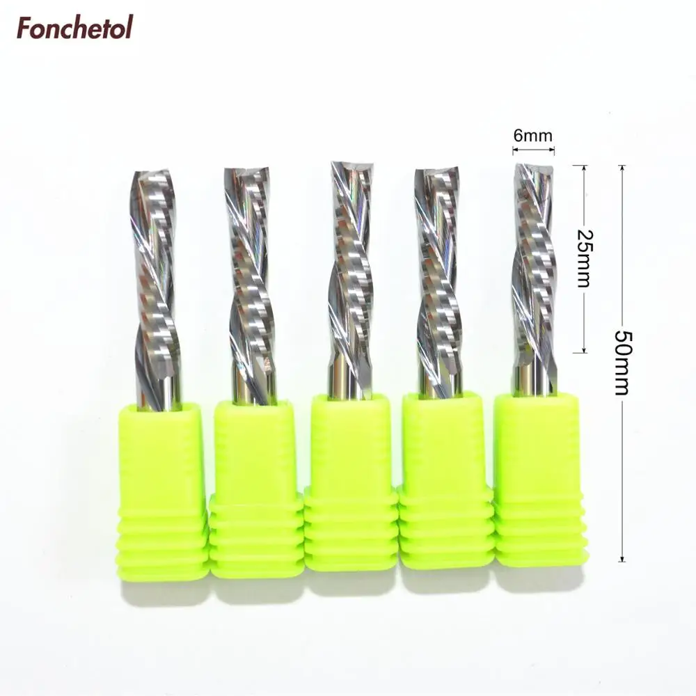 6mm SHK Spiral DOWN Cut Two Flute Tools Solid Carbide CNC Cutter 25mm CEL
