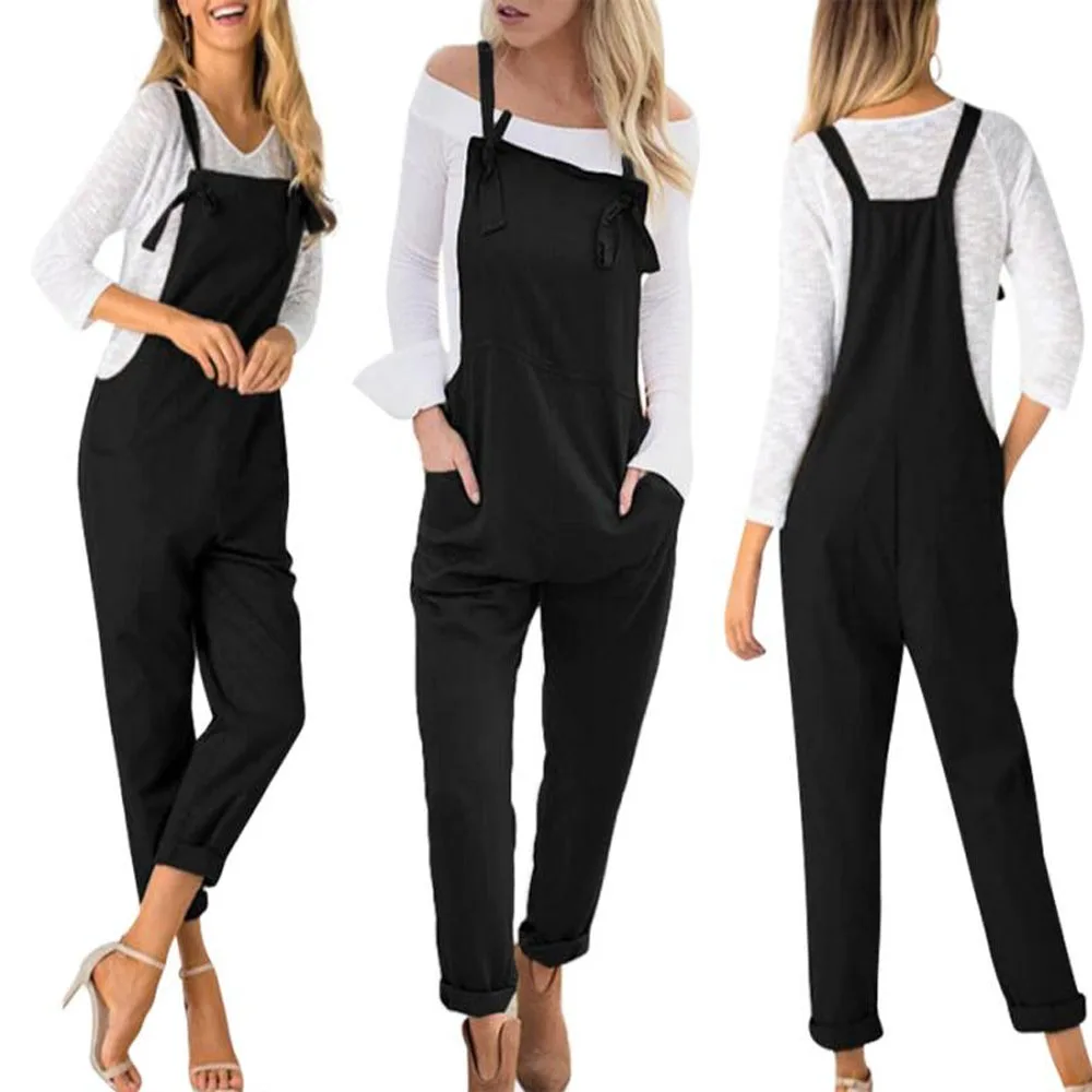 

Womens Spaghetti Strap Pockets Jumpsuit High Waist Trousers Clubwear Rompers Summer Ladies Loose Casual Overalls 2019 Plus Size
