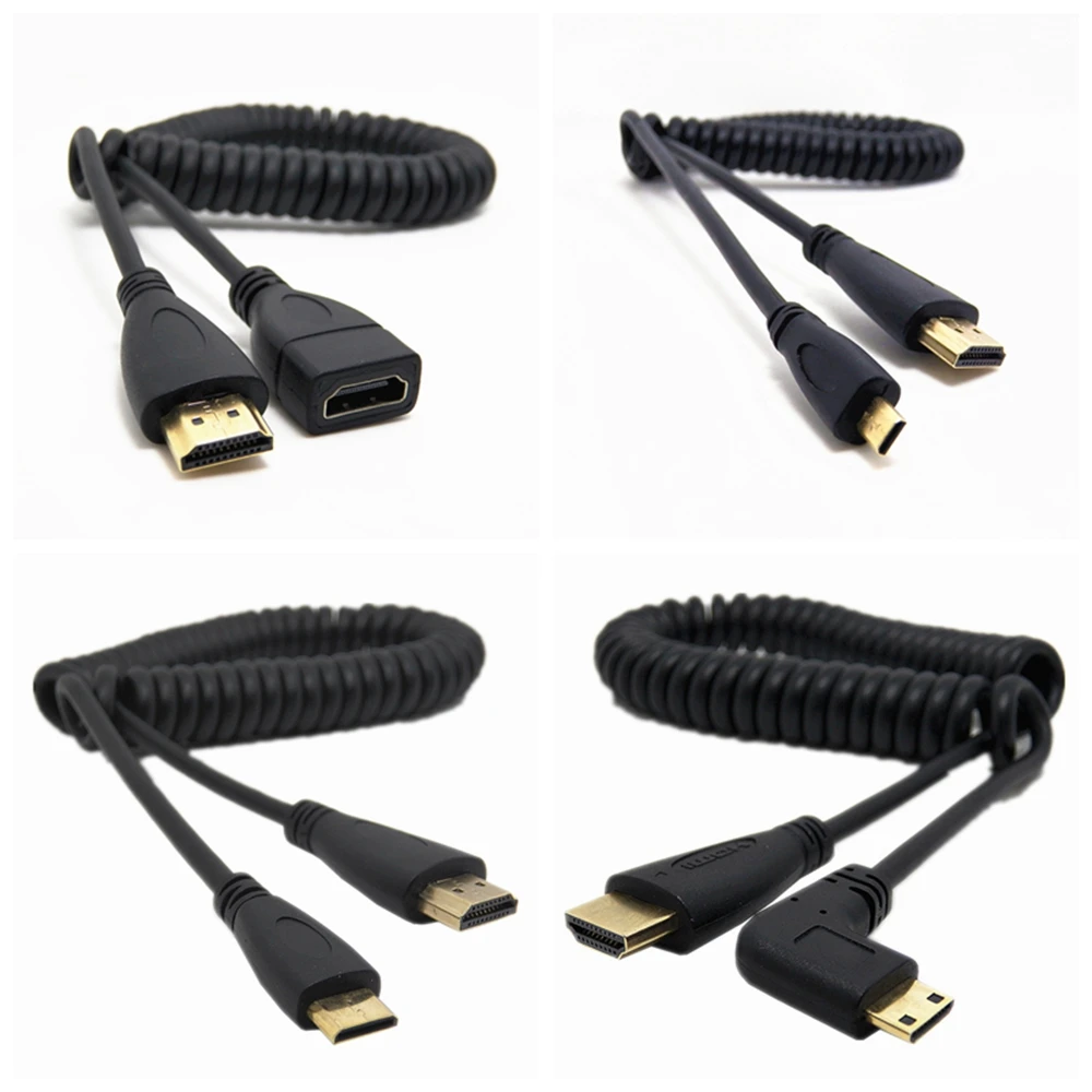 Гибкий кабель HDMI на прямой угол Mini Spring Curl V1.4 DSLR 0 5 м/2 м бесплатная доставка|mini hdmi|hdmi