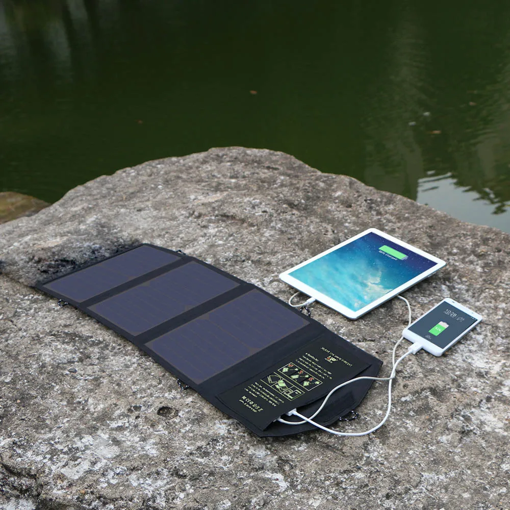  ALLPOWERS 5V21W Portable Phone Charger Solar Charge Dual USB Output Mobile Phone Charger for iPhone