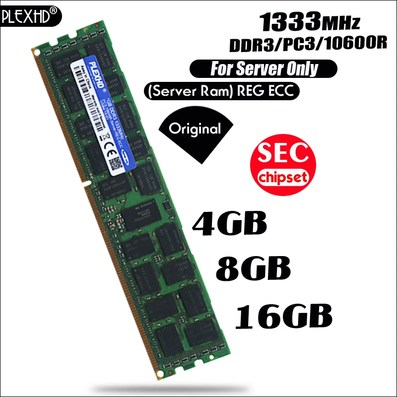 PLEXHD 4 ГБ 8 ГБ 16 ГБ PC3 10600R DDR3 1333 МГц 4G 8G 16G 2Rx4 REG ECC Высококачественная Серверная Память ram для samsung сервер SEC чипсет