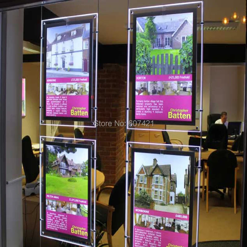 (3unit/column) A4 Single Side Suspended Portrait LED Window Display,Led Illuminated Poster Frames with U Pocket for Estate (3unit/column) A4 Single Side Suspended Portrait LED Window Display,Led Illuminated Poster Frames with U Pocket for Estate