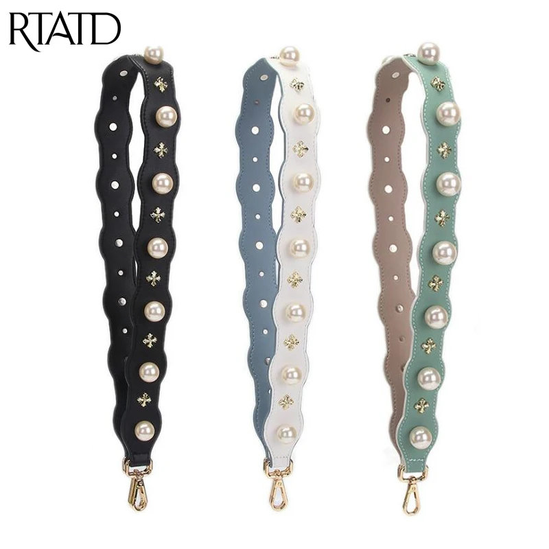 

RTATD New Chic Bags Strap With Pearls And Rivets Handbag Belt Trendy Design Bag Parts Easy Matching Bags Accessories B288