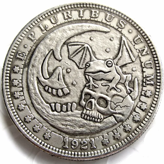 Cheap HB(72)US Hobo 1921 Morgan Dollar Skull Zombie Skeleton Hand Carved Creative Silver Plated Copy Coins