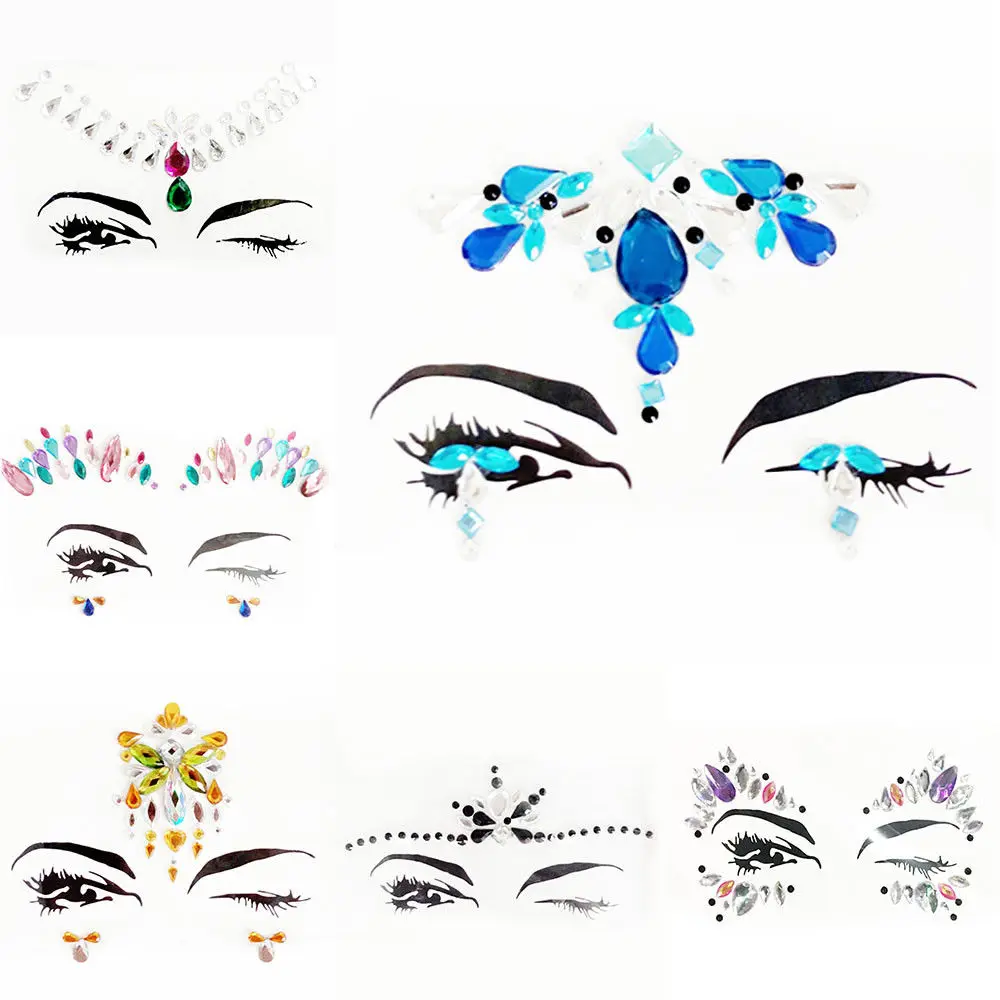 1 قطعة بريق حورية البحر الوجه الأحجار الكريمة جواهر حزب وشم على شكل رسوم للجسم ملصقا فستان بتصميم حالم