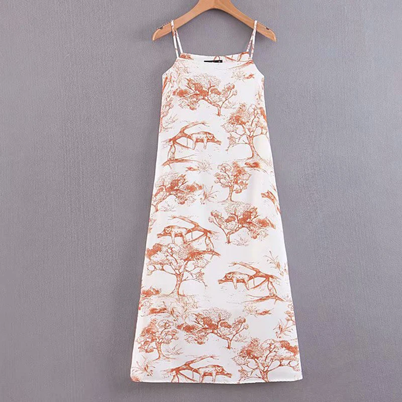 Women's Clothing Dress 2019 Chiffon Fabric Printed Slash Neck Sling Dress Ms Summer Street Sexy Slim Fit Temperament Clothing