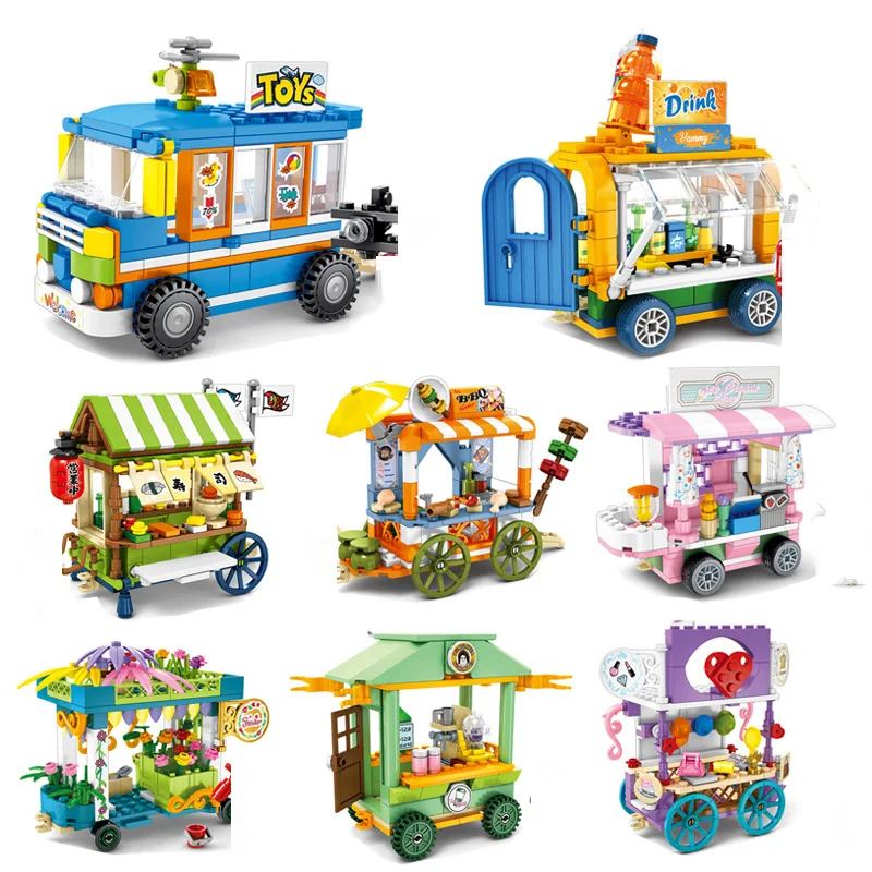 

City Street View Sushi BBQ Car Ice Cream Cake Coffee Shop Building Blocks Compatible Legoed Friends DIY Bricks Toys For Children