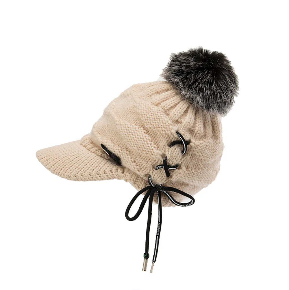 

Summer cap visor For Men Women Acrylic Unisex Men Women Winter Cap Solid Bandage Ear Protector Slouchy Hairball Hat